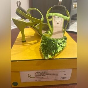 Fendi Colibrì Sequin Slingback Pumps in Wasabi Green